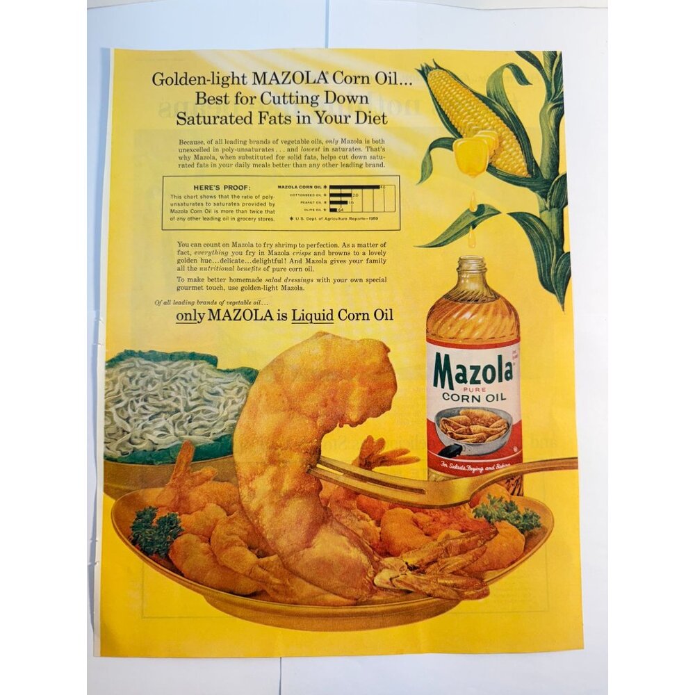 Vintage 1961 Mazola Corn Oil Shrimp Food Advertisement Print Ad